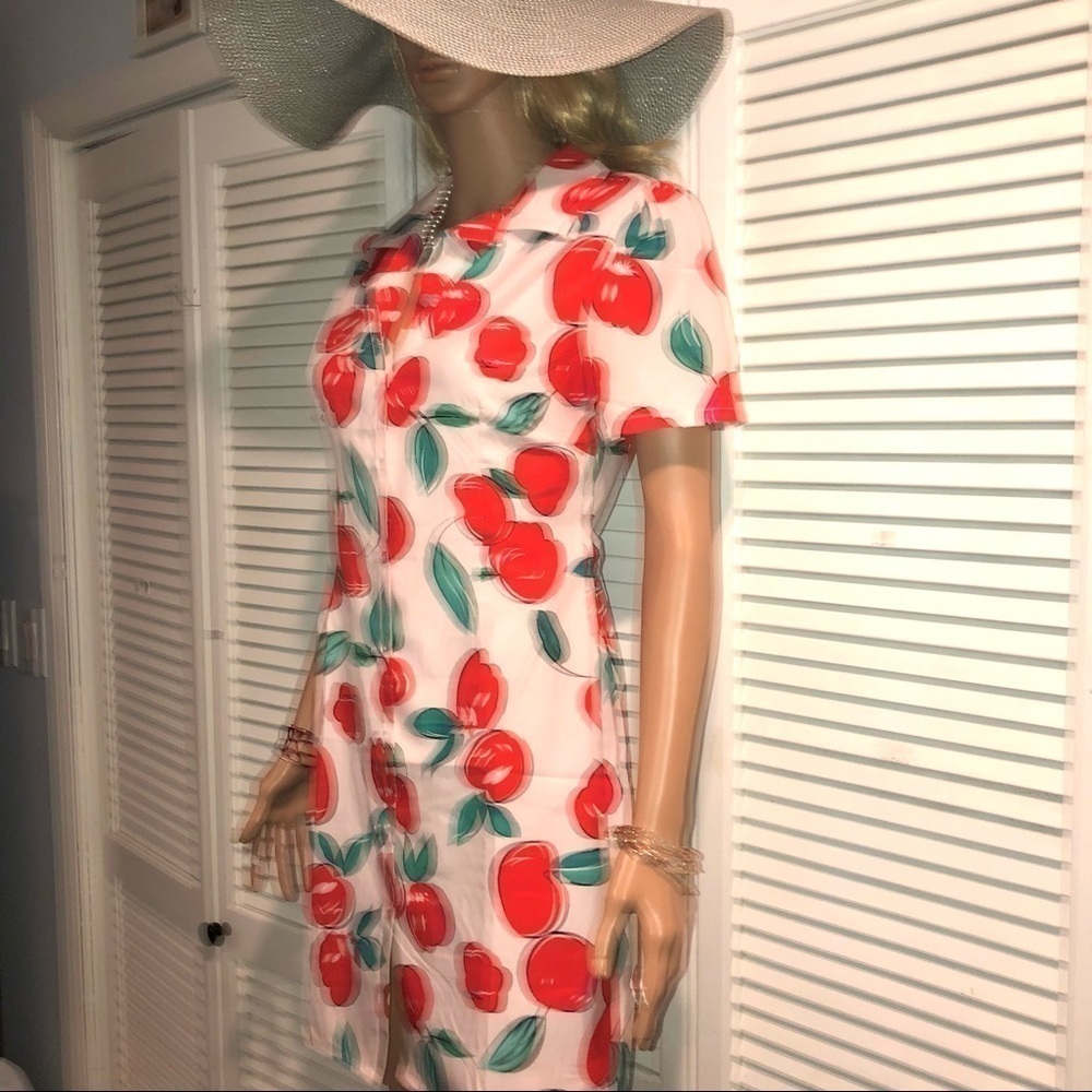 Shein shirt style mini apple print dress in Pink, Red and Green Small - Picture 3 of 11